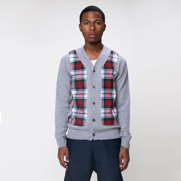 * MENS * Comme des Garcons Shirt Plaid Panel Cardigan, Size Medium - Picture 9 of 9